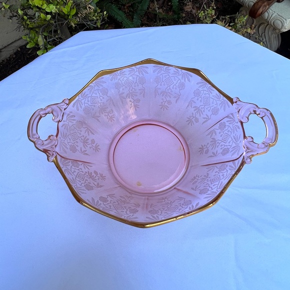 Other - Pink depression glass etched bowl with gold trim